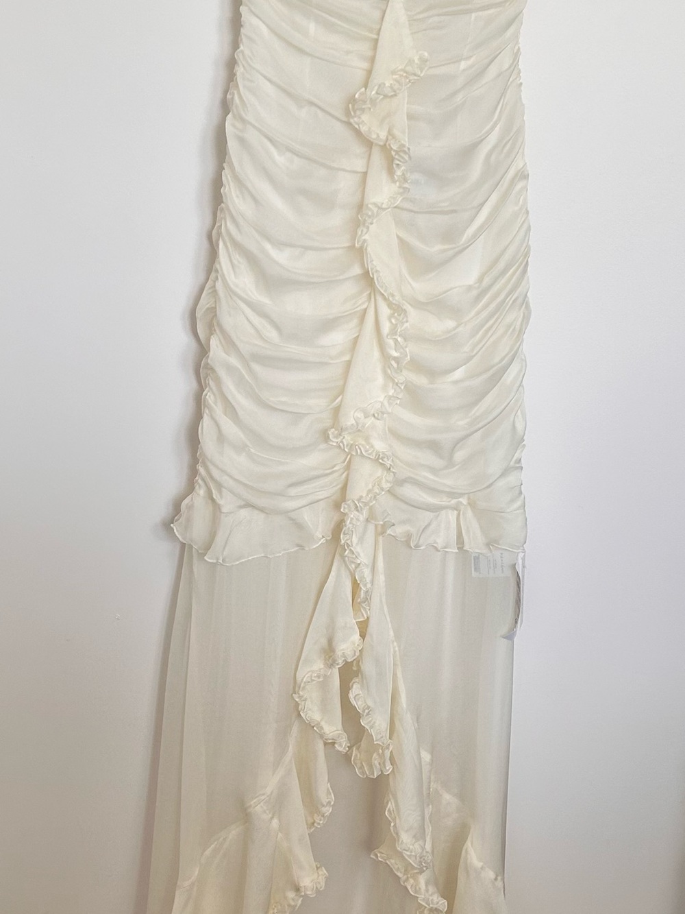 For Love & Lemons Bridal Ruched Satin Puff Sleeve Mini Dress Ivory S - Picture 4 of 16